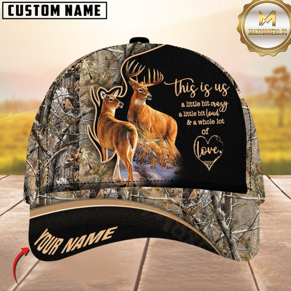 Maxcorners Hunting Deer Couple Camouflage Multicolor Personalized Name 3D Cap