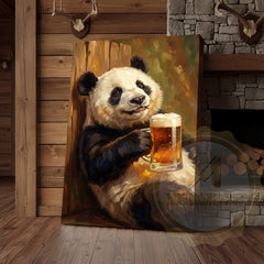 Maxcorners Oil Painting Style Panda Canvas - Rustic Wildlife Humor Wall Art