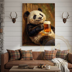 Maxcorners Oil Painting Style Panda Canvas - Rustic Wildlife Humor Wall Art