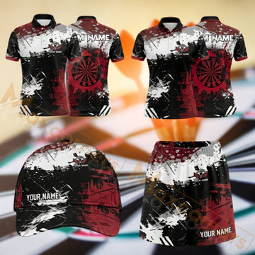 Maxcorners Darts Paint Splash Dartboard Design Personalized Team Sportswear Set - Polo Shirt, Cap & Skorts