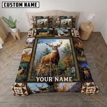 Maxcorners Moose Hunting Rustic Wildlife Patchwork Custom Name 3D Bedding Set