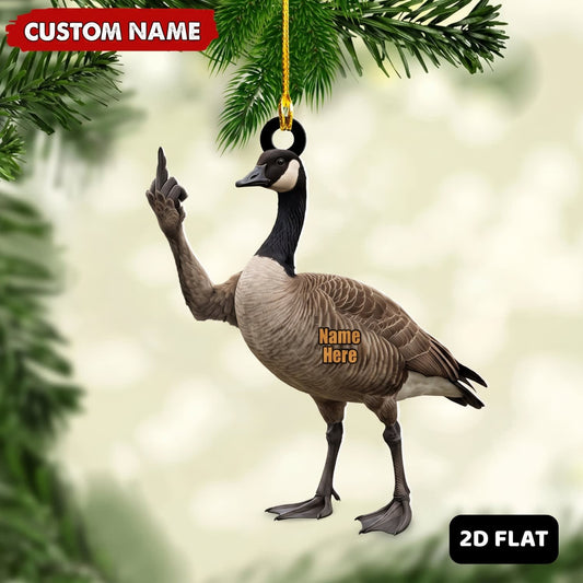 Maxcorners Canada Goose Hunting Middle Finger Gesture Waterfowl Hunter Gift Customized Name 3D Keychain And Ornament