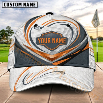 Maxcorners Golf Orange Silver Shield Dynamic Wave Personalized Name 3D Cap
