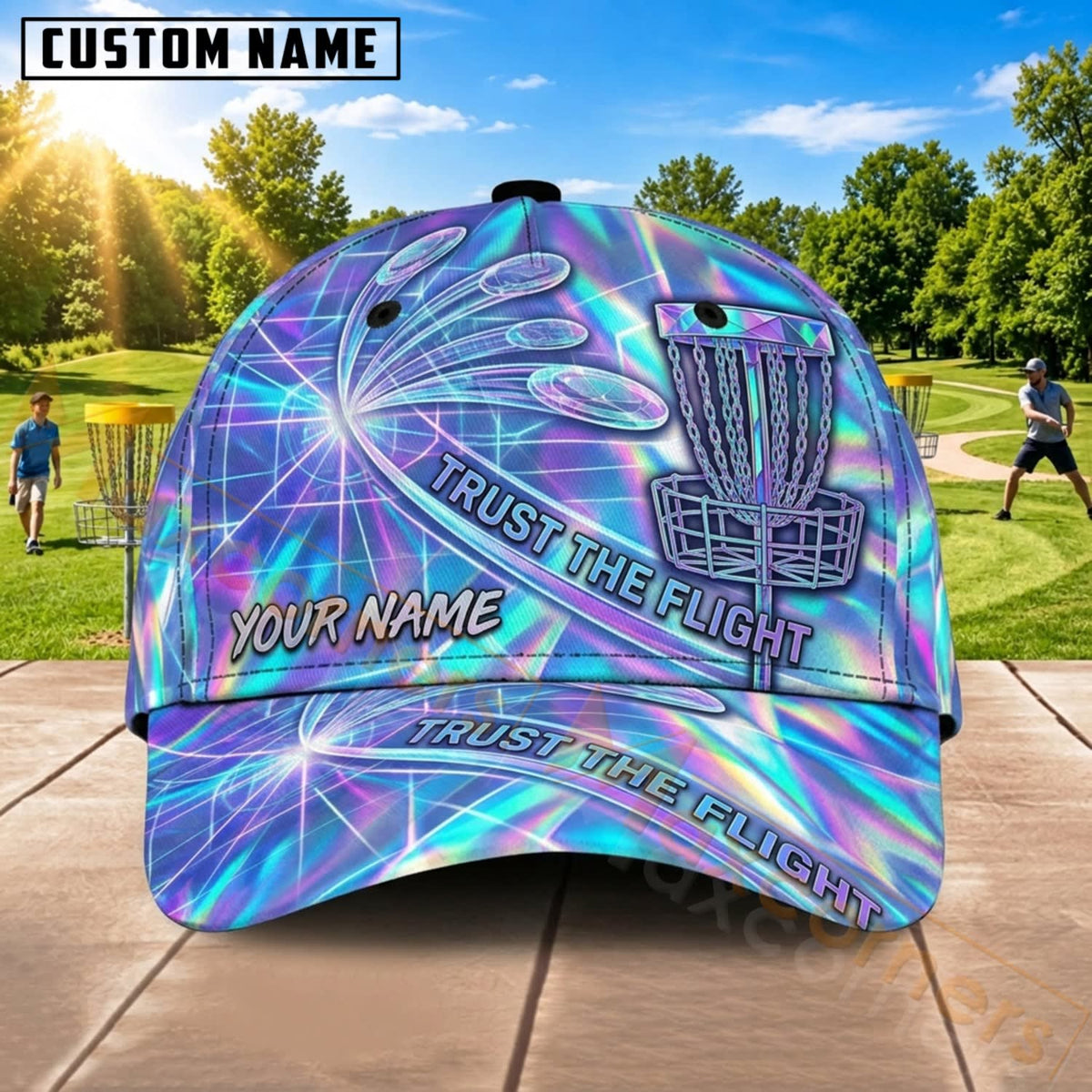 Maxcorners Disc Golf Neon Galaxy Chain Basket Personalized Name 3D Cap