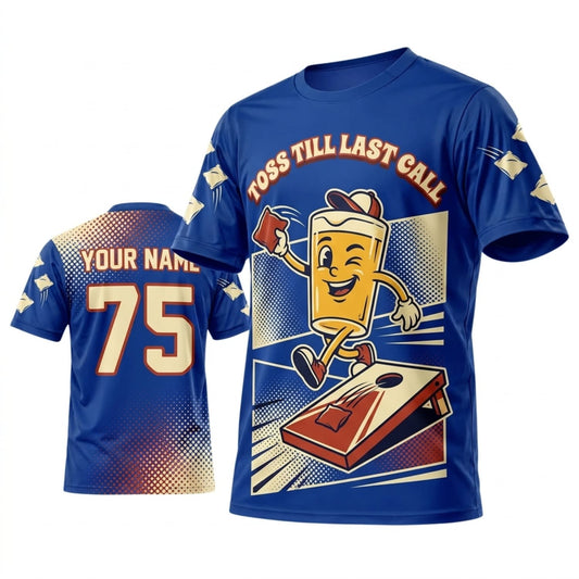 Maxcorners Cornhole All Star Trophy Blue Gold Personalized Name 3D Unisex Shirt