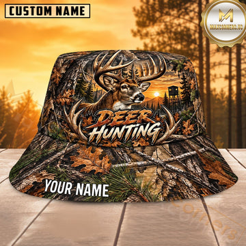 Maxcorners Deer Hunting Skull Rustic Forest Personalized Name 3D Bucket Hat