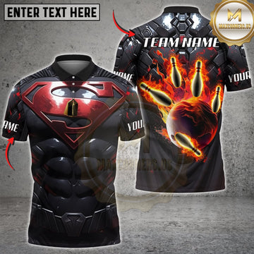 Maxcorners Bowling Black Red Muscular Armor Flaming Bowling Hand Personalized Name 3D Unisex Shirt