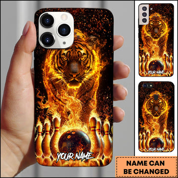 Maxcorners Bowling Flaming Tiger Strike Personalized Name 3D Phone Case
