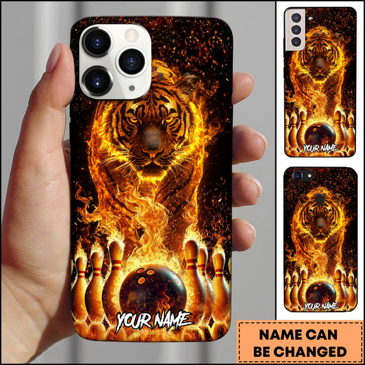Maxcorners Bowling Flaming Tiger Strike Personalized Name 3D Phone Case