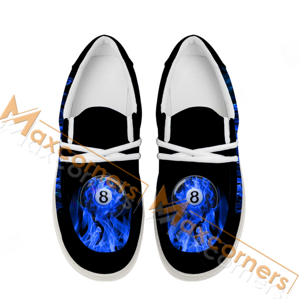 Maxcorners Billiard Ball 8 Blue Heavenly Flame Personalized Name Canvas Loafer Shoes