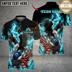 Maxcorners Bowling & Pins Burning Eagle American Flag Patriot Customized Name, Team Name 3D Shirt (4 Colors)