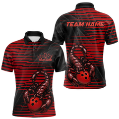 Maxcorners Custom Black And Red Scorpion Bowling Team Polo Shirts For Men, Bowling League Shirt LM054