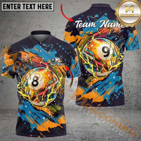 Maxcorners Ball 8, Ball 9 Graffiti Street Style Billiard Jersey Personalized Name, Team Name 3D Polo Shirt