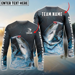 Maxcorners Salmon Fishing Dark Blue Sport Personalized Name, Team Name 3D Long Sleeve Shirt