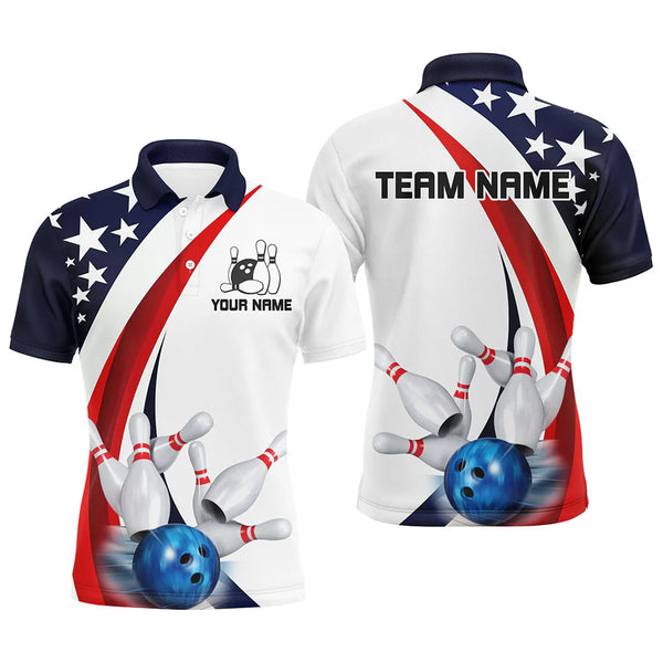 Maxcorners American Flag Custom Patriotic Bowling Shirts Personalized Name, Team Name 3D Shirt