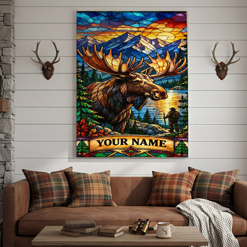 Maxcorners Moose Hunting Autumn Forest Hunter Personalized Canvas Wall Art