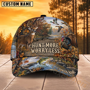 Maxcorners Deer Hunting Hunt More Worry Less Wilderness Personalized Name 3D Cap