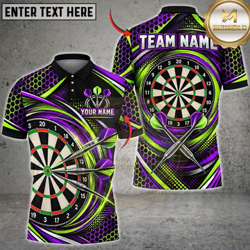 Maxcorners Darts Cyber Honeycomb Grid Glowing Swirl Lines Crossed Darts Target Board Graphic Multicolor Customized Name, Team Name 3D Shirts