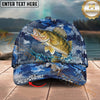 Maxcorners Fishing Blue Camouflage Splash Personalized Name 3D Cap (12 Fish Species)
