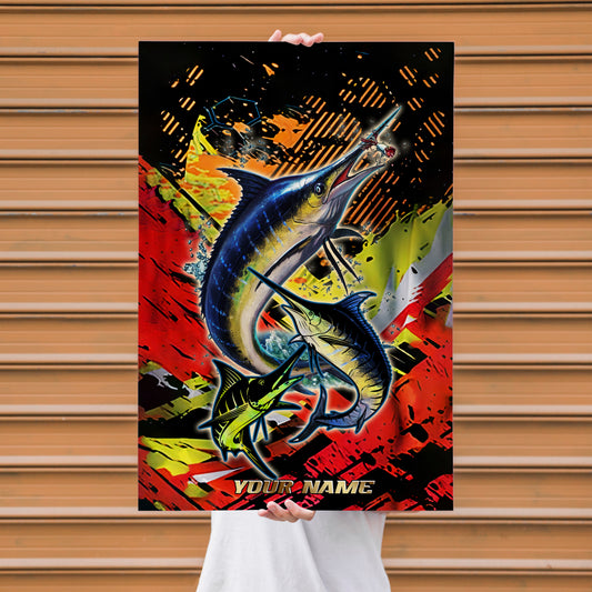 Maxcorners Marlin Fishing High-Speed Strike Art Personalized Name 3D Poster