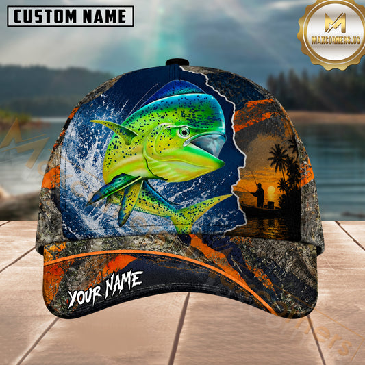 Maxcorners Fishing Blue Sunset Ocean Camo Personalized 3D Cap