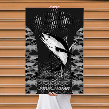 Maxcorners Tuna Fishing Black & White Camo Art Personalized Name 3D Poster