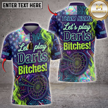 Maxcorners Darts Purple Neon Lets Play Darts Bitches Personalized Name 3D Unisex Shirt