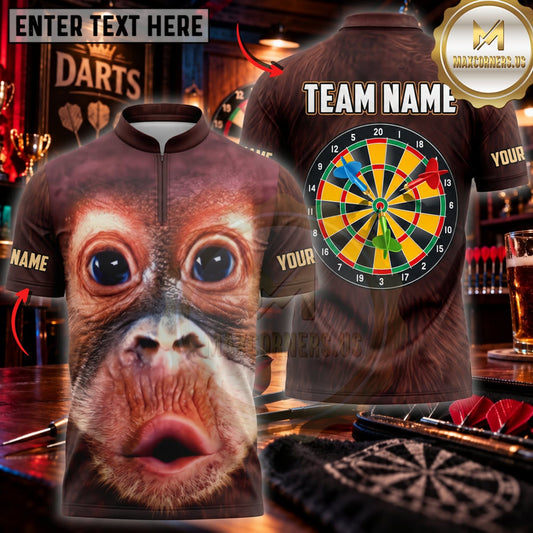 Maxcorners Darts Funny Surprised Chimpanzee Face Colorful Dartboard Personalized Name 3D Unisex Shirt
