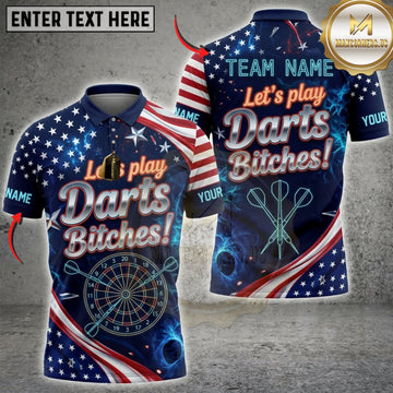 Maxcorners Darts Patriotic Retro Lets Play Darts Bitches Personalized Name 3D Unisex Shirt