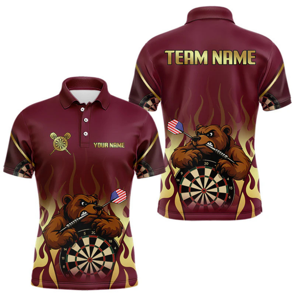 Maxcorners US Flag Dart Arrow Custom Brown Bear Dart Shirt For Men, Dart Team Jerseys LM064
