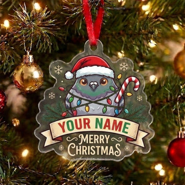 Maxcorners Personalized Funny Pigeon Merry Christmas Lights Candy Cane Hunting Acrylic Christmas Ornament And Keychain Custom Gift For Hunters 2D Flat