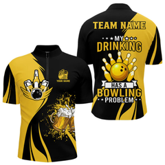 Maxcorners Funny Yellow And Black Bowling Beer Shirts For Men Custom My Drinking Team Has A Bowling Problem LM105