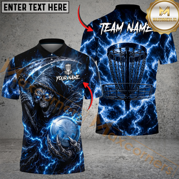 Maxcorners Reaper Lightning Disc Golf Polo Personalized Name, Team Name 3D Shirt (4 Colors)