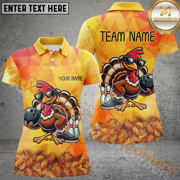 Maxcorners Funny Turkey Autumn Bowling Jersey Customized Name, Team Name 3D Shirt