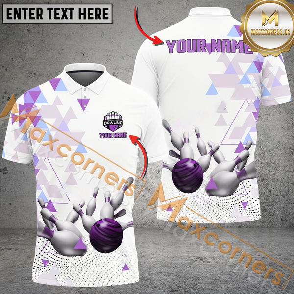 Maxcorners Ball And Pins Rising Level Up Strike Pattern Bowling Jersey Multicolor Option Customized Name, Team Name 3D Polo Shirt