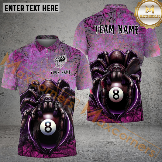 Maxcorners Billiard Ball 8 Poison Spider Multicolor Options Personalized Name, Team Name 3D Polo Shirt (4 Colors)