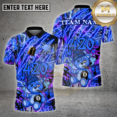 Maxcorners Billiard  Shirt 8 Ball Purple Electric 420 Bear Design Multi Options Personalized Name, Team Name 3D Shirt