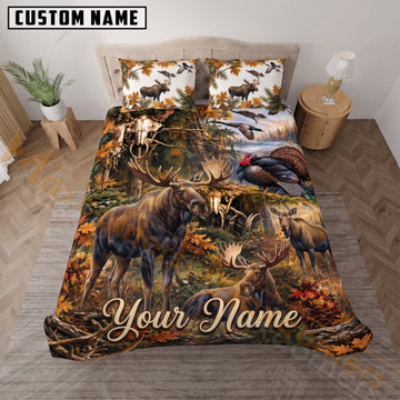 Maxcorners Moose Hunting Forest Wildlife Custom Name 3D Bedding Set