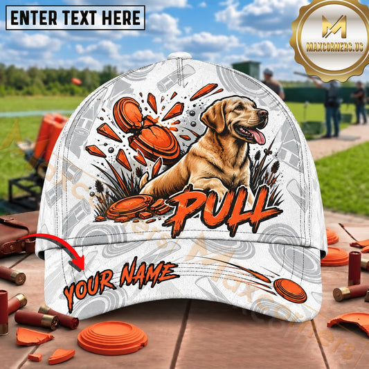Maxcorners White Orange Pull Labrador Shotgun Trap Shooting Personalized Name 3D Cap