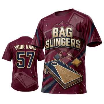 Maxcorners Cornhole Burgundy Bag Slingers Personalized Name 3D Unisex Shirt