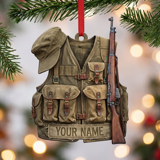 Maxcorners Hunting Vintage Field Vest Cap And Rifle Personalized Name 3D Keychain And Ornament