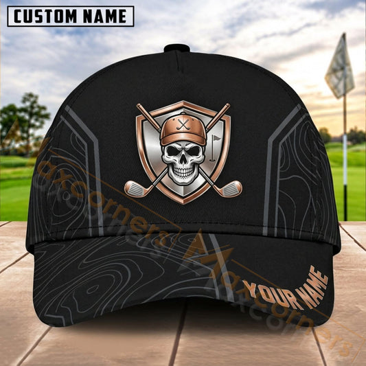 Maxcorners Golf Skull Crossed Clubs Personalized Name 3D Cap
