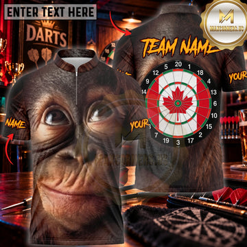 Maxcorners Darts Funny Chimpanzee Face Canadian Maple Leaf Dartboard Personalized Name 3D Unisex Shirt