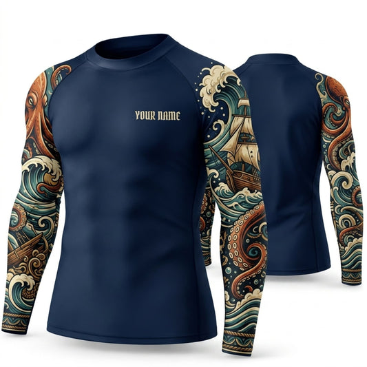 Maxcorners Personalized Japanese Tattoo Navy Shirt with Golden Dragon Style Tattoo Sleeves 3D All Over Printed Shirts, Best Gifts for Tattoo Lovers