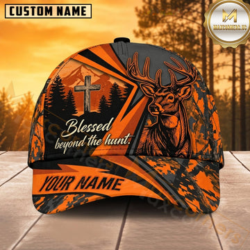 Maxcorners Deer Hunting Whitetail Buck Blessed Beyond the Hunt Orange Camo Customized Name 3D Cap