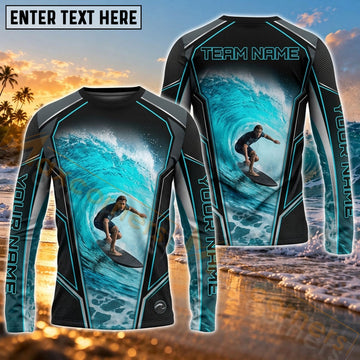 Maxcorners Surfing Tropical Wave Adventure Art Customized Name, Team Name 3D Long Sleeve Shirt