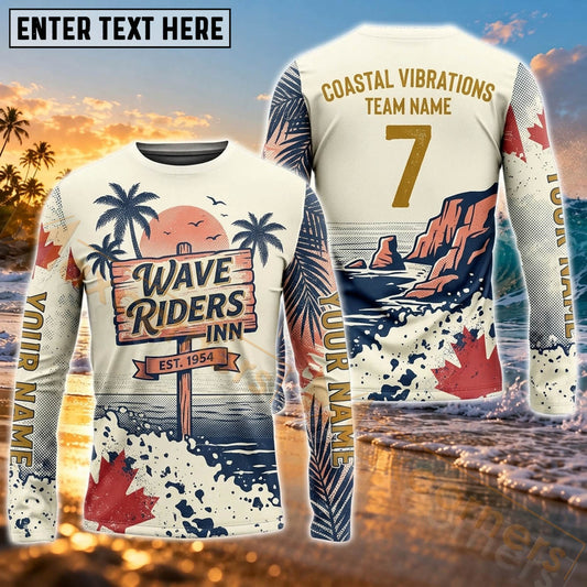 Maxcorners Surf Vintage Deep Sea Wave Art Customized Name, Number, Team Name 3D Long Sleeve Shirts