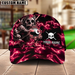 Maxcorners Billiard Ball 8 Skull Fire Personalized Name 3D Cap (4 Colors)