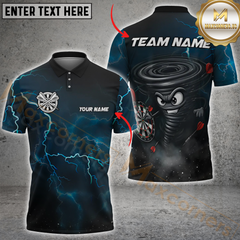 Maxcorners Darts Funny Thunder Lightning Tornado Multicolor Option Customized Name, Team Name 3D Polo Shirt