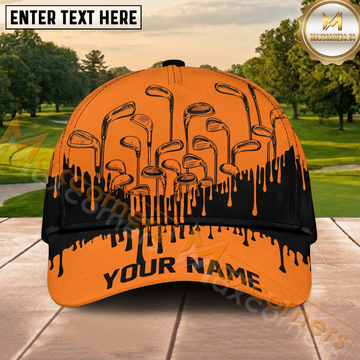 Maxcorners Golf Orange Paint Drip Personalized Cap